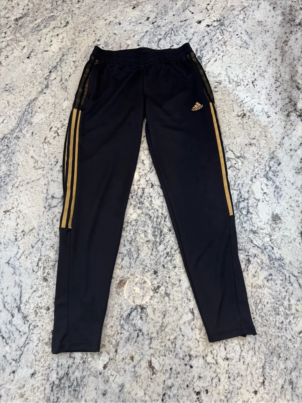 Adidas Black Gold 3 Stripe Track Pants Medium Ankle Zip